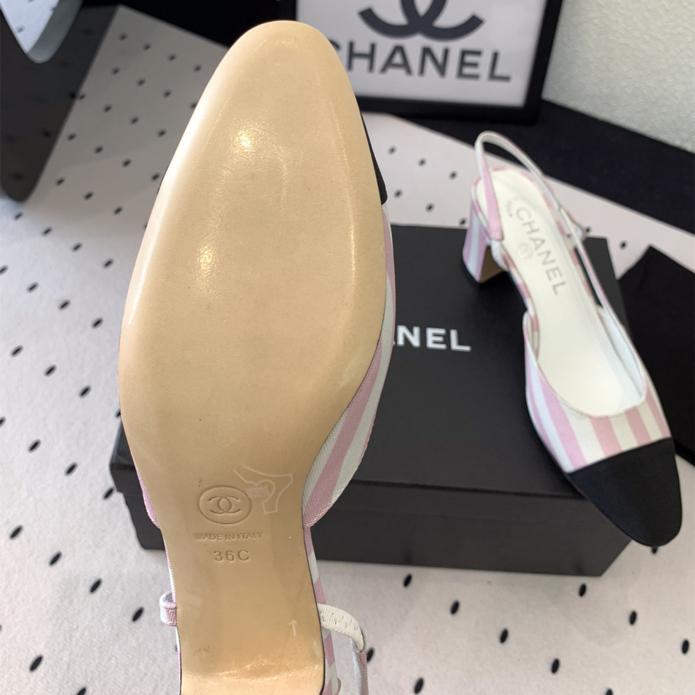 高仿Chanel*G31320A套腳露跟休閒單鞋粉色5.5CM免檢版
