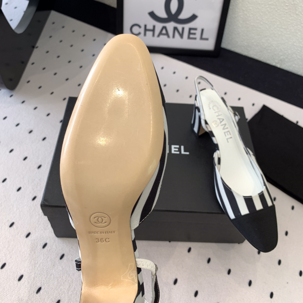 高仿Chanel*G31320B套腳露跟休閒單鞋斑馬色5.5CM免檢版