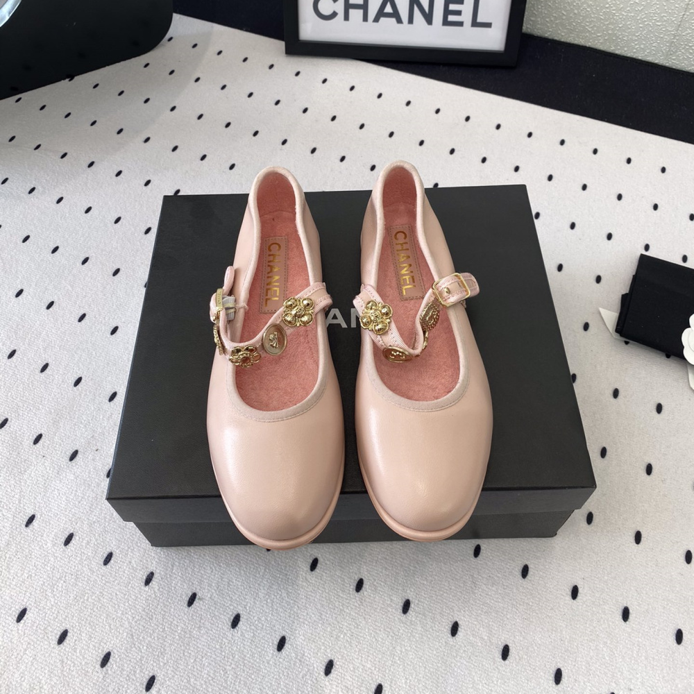 高仿Chanel*G45778M圓頭塔扣芭蕾舞鞋粉色免檢版