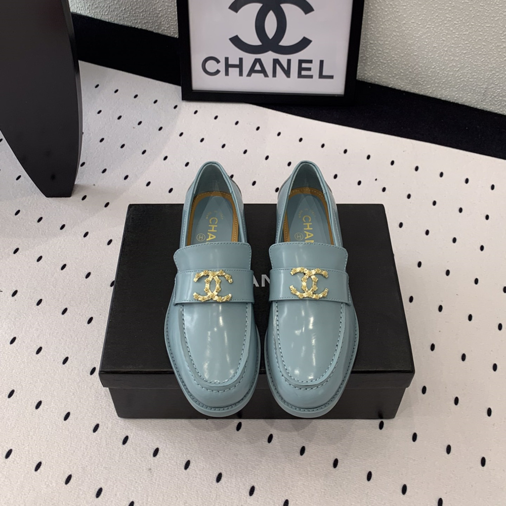 高仿Chanel*24S系列G45663E牛皮革樂福鞋藍色3CM免檢版