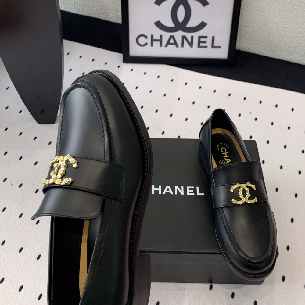高仿Chanel*24S系列G45663B牛皮革樂福鞋黑色3CM免檢版