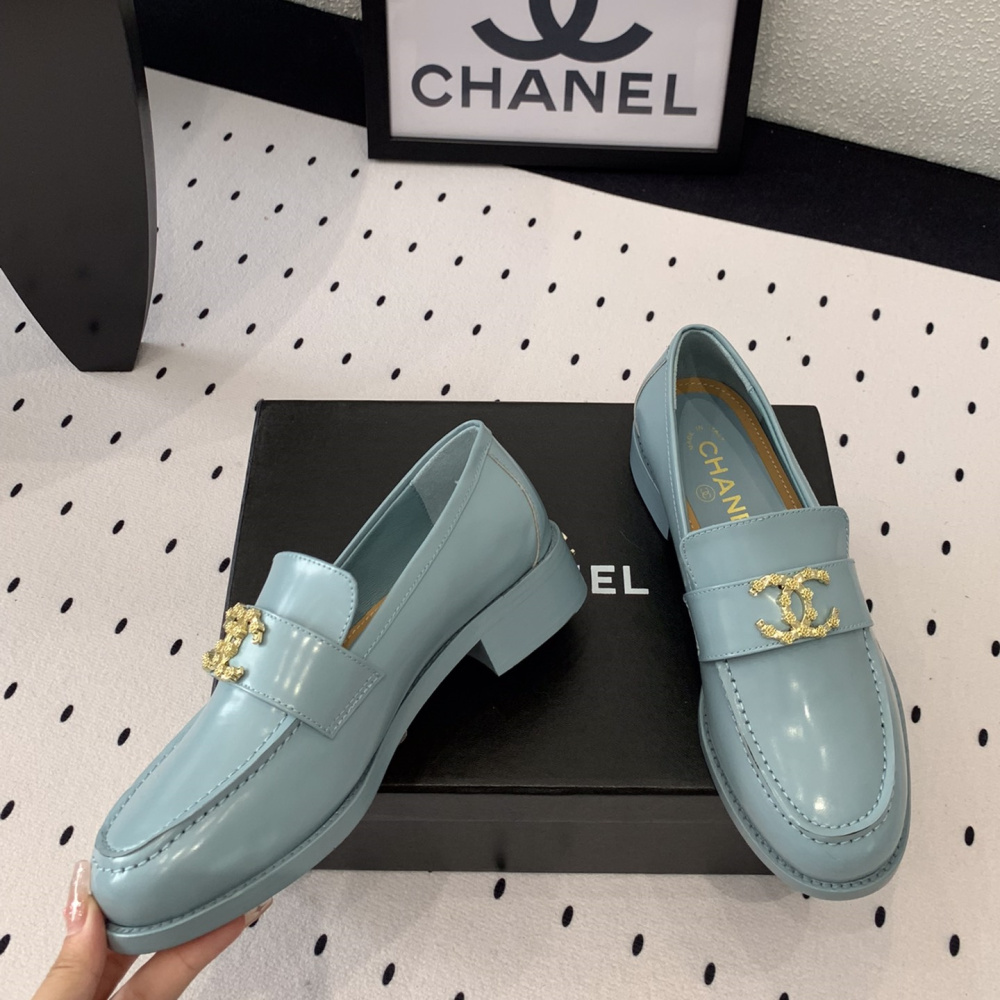 高仿Chanel*24S系列G45663E牛皮革樂福鞋藍色3CM免檢版