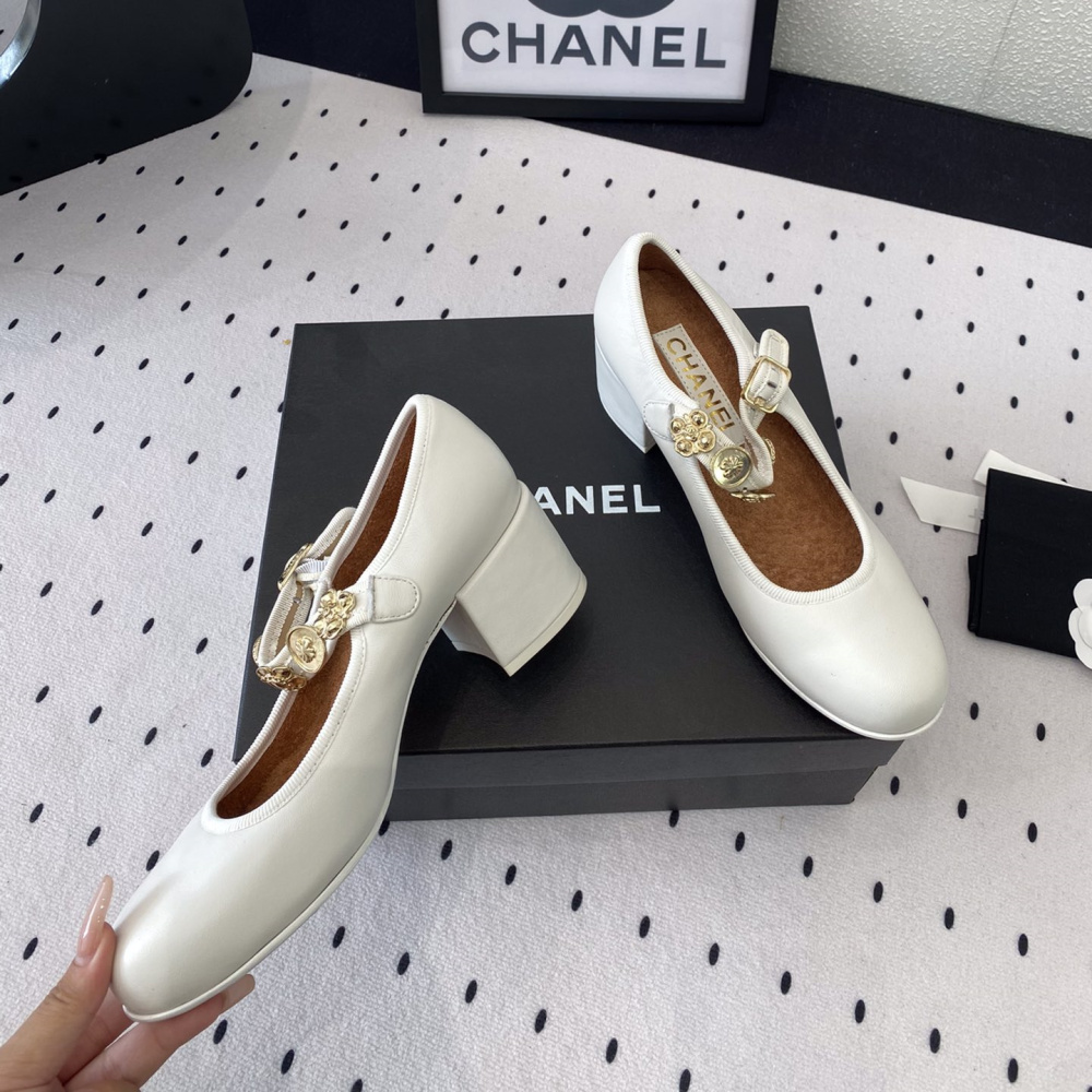高仿Chanel*G45778N圓頭塔扣芭蕾舞鞋白色免檢版