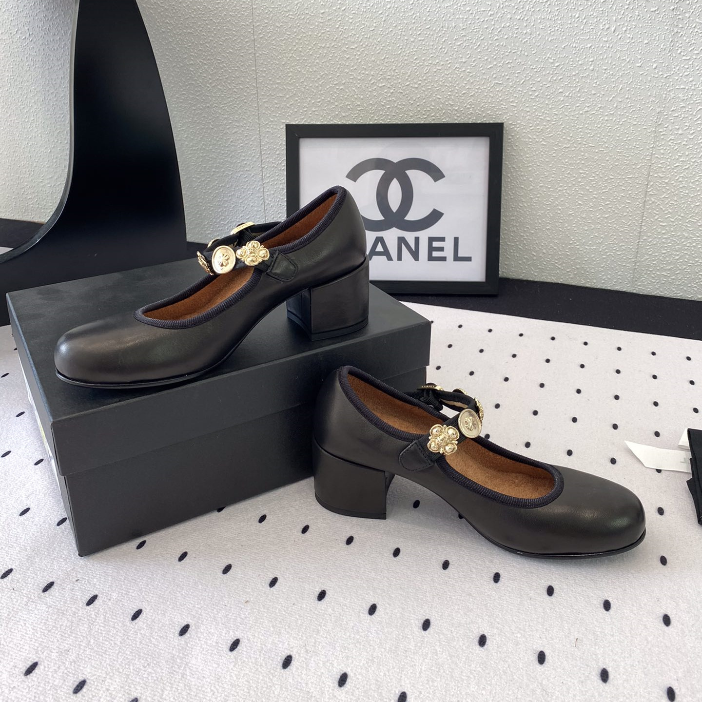 高仿Chanel*G45778X圓頭塔扣芭蕾舞鞋黑色免檢版
