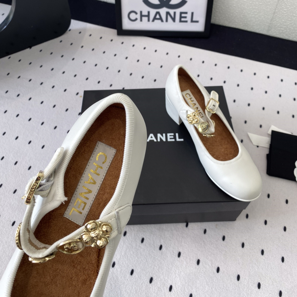高仿Chanel*G45778N圓頭塔扣芭蕾舞鞋白色免檢版