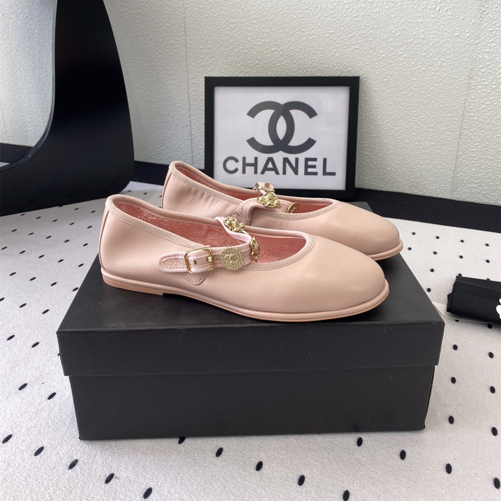 高仿Chanel*G45778M圓頭塔扣芭蕾舞鞋粉色免檢版