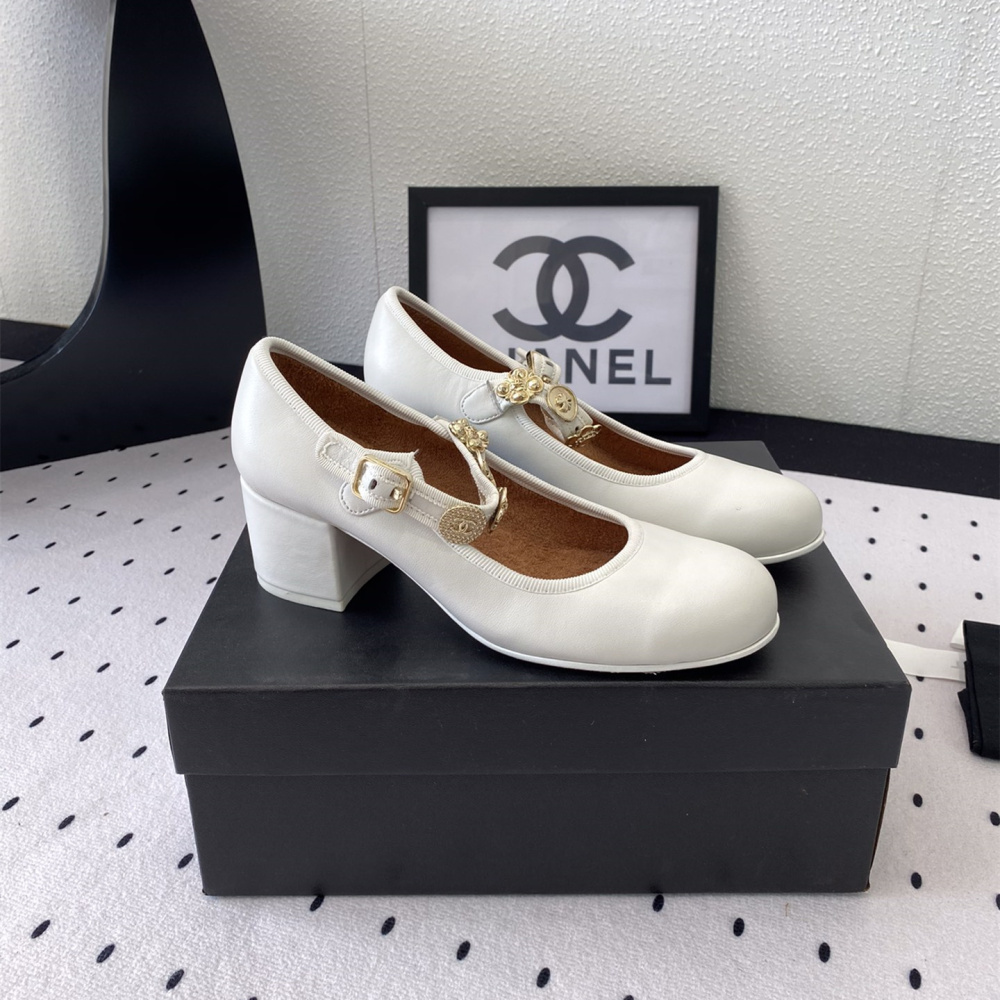 高仿Chanel*G45778N圓頭塔扣芭蕾舞鞋白色免檢版