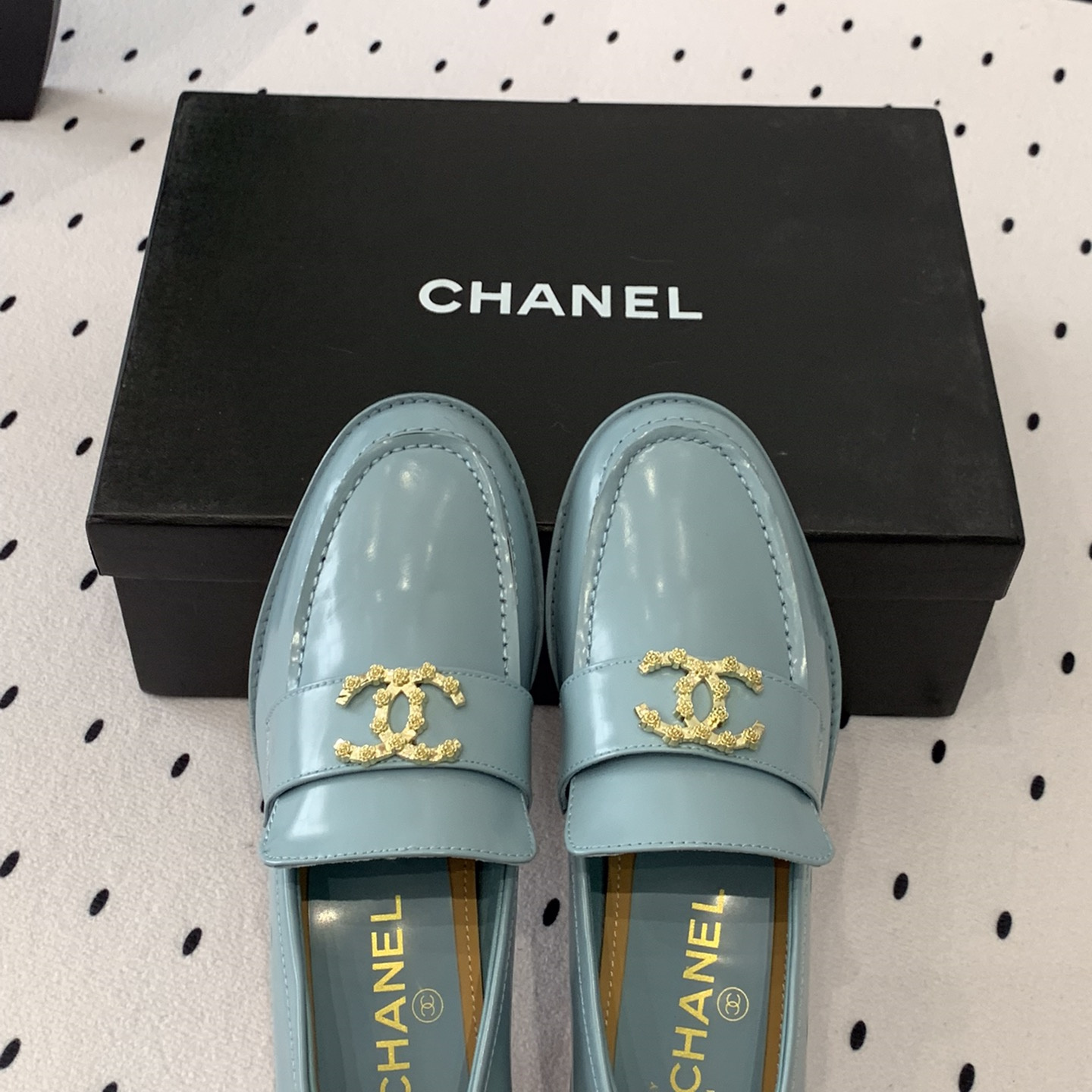 高仿Chanel*24S系列G45663E牛皮革樂福鞋藍色3CM免檢版