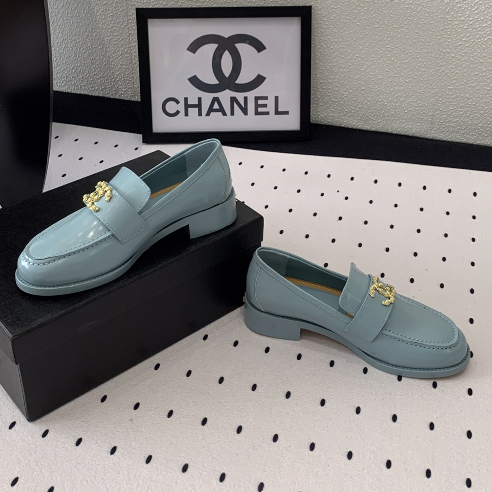高仿Chanel*24S系列G45663E牛皮革樂福鞋藍色3CM免檢版