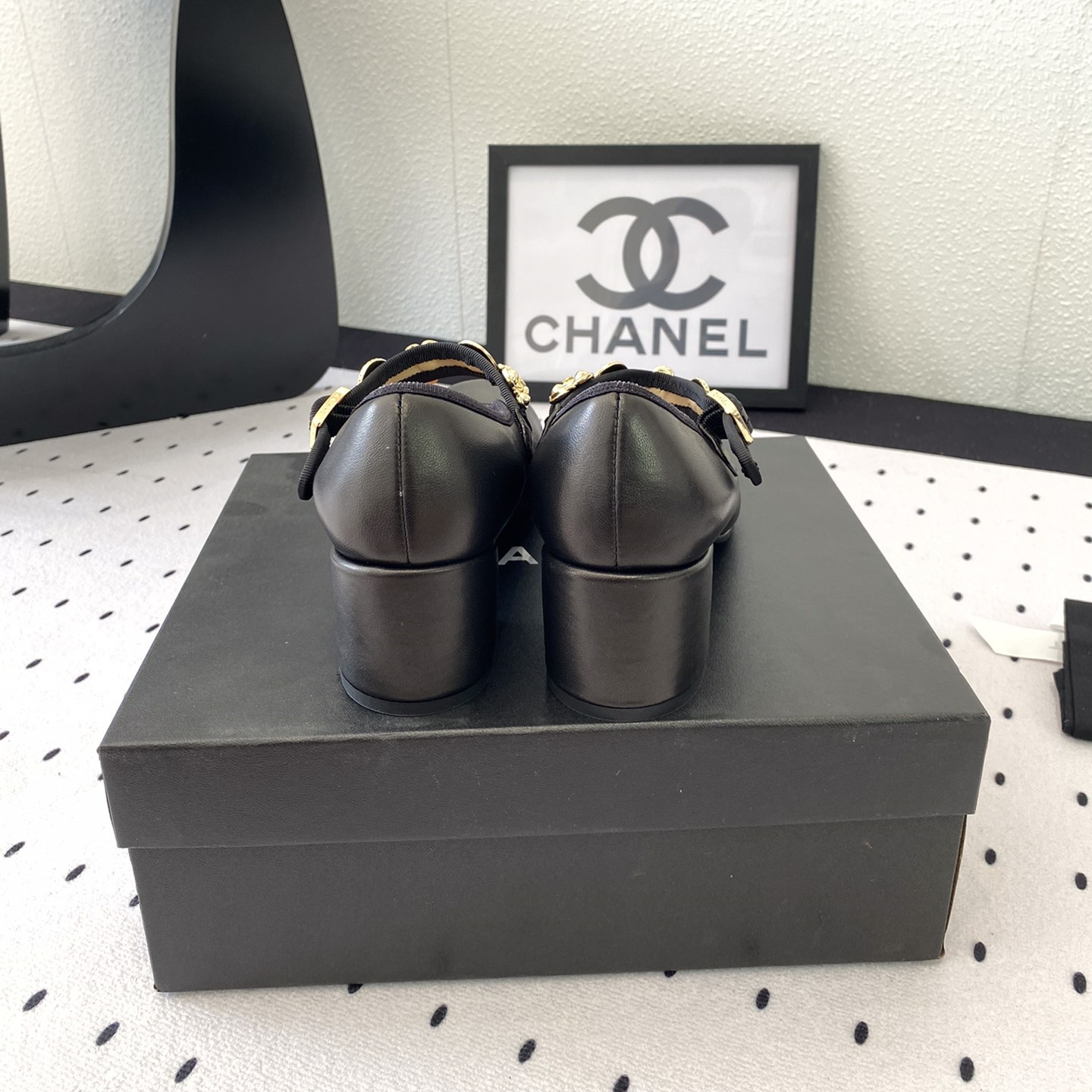 高仿Chanel*G45778X圓頭塔扣芭蕾舞鞋黑色免檢版