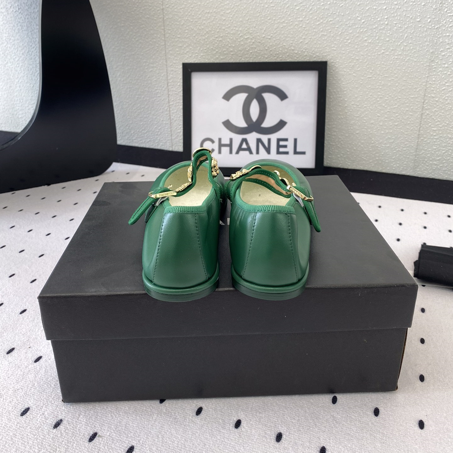 高仿Chanel*G45778B圓頭塔扣芭蕾舞鞋綠色免檢版