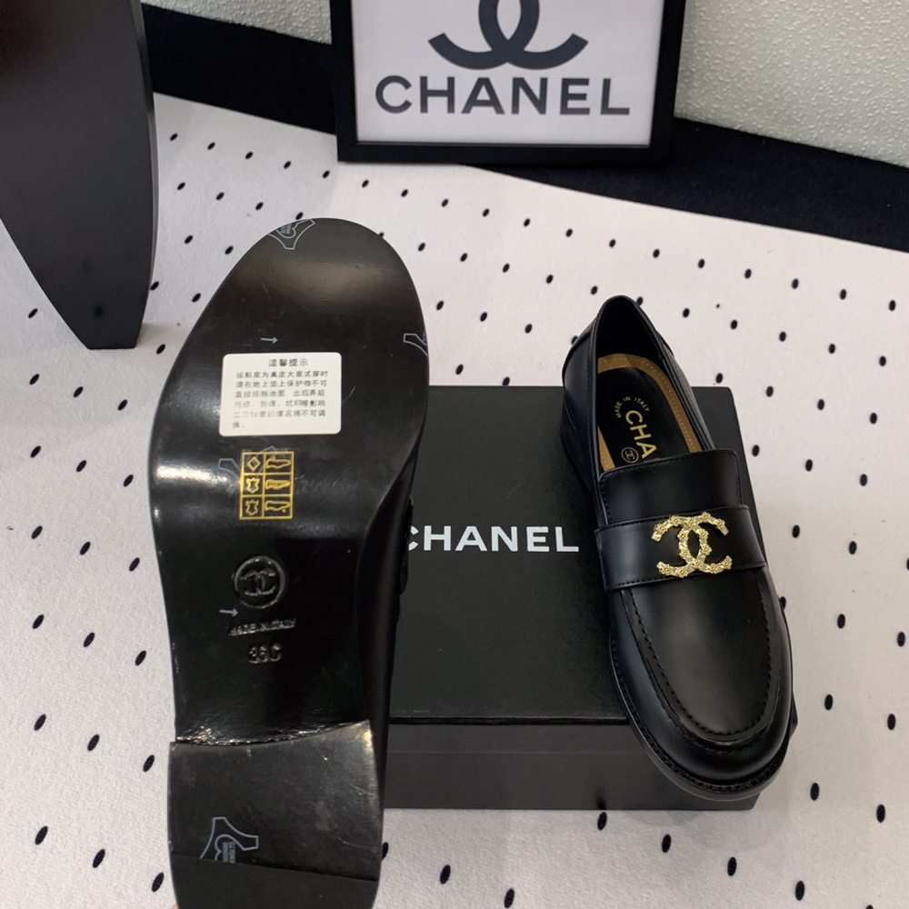 高仿Chanel*24S系列G45663B牛皮革樂福鞋黑色3CM免檢版