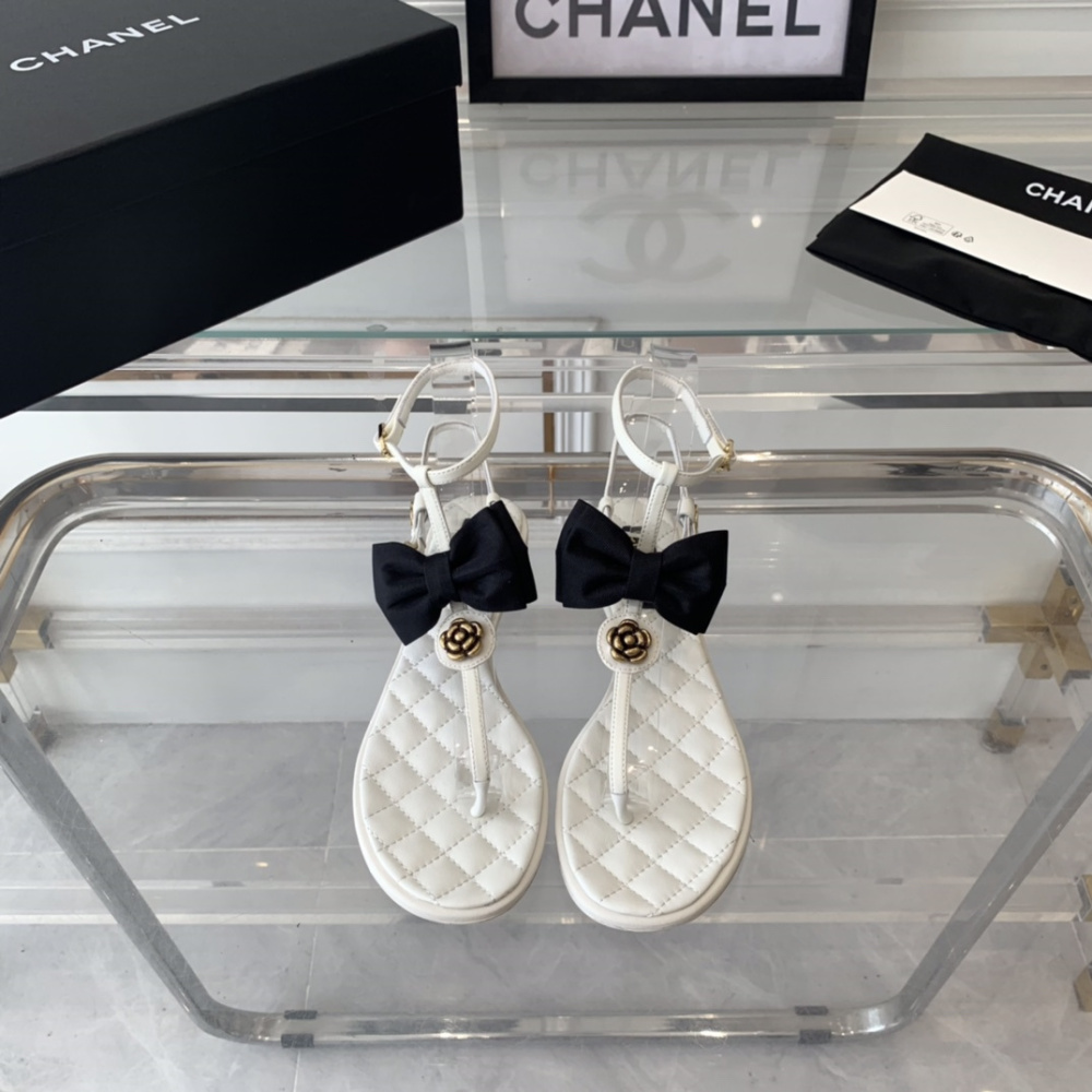 高仿Chanel*24S系列G45535V露趾蝴蝶結涼鞋白色免檢版