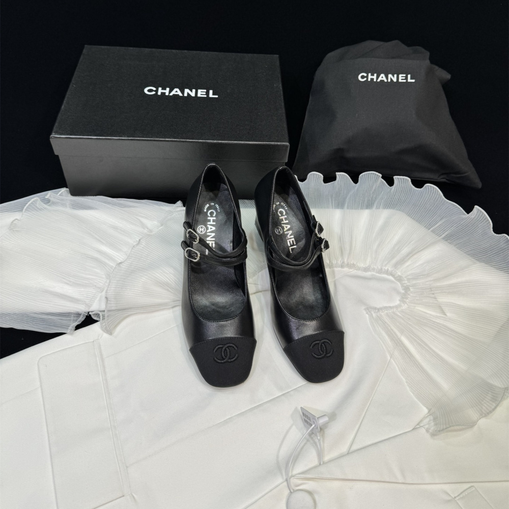 高仿Chanel*24S系列G45696C小羊皮瑪麗珍鞋黑色6CM免檢版