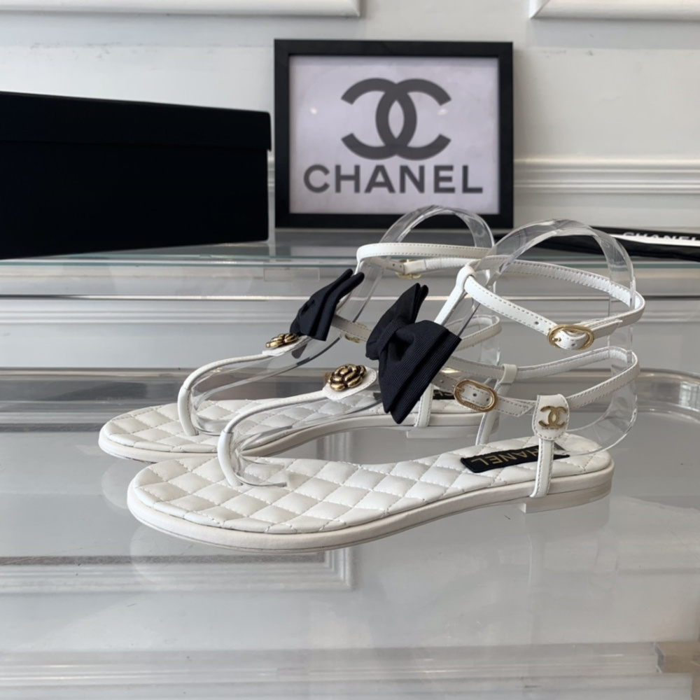 高仿Chanel*24S系列G45535V露趾蝴蝶結涼鞋白色免檢版