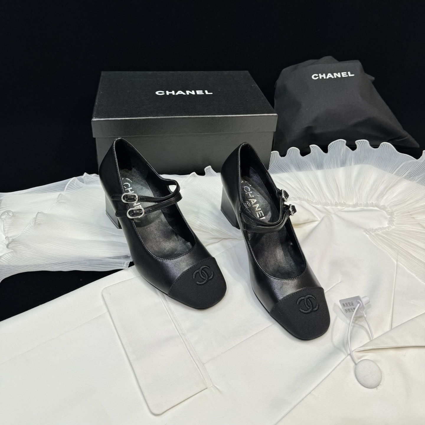高仿Chanel*24S系列G45696C小羊皮瑪麗珍鞋黑色6CM免檢版