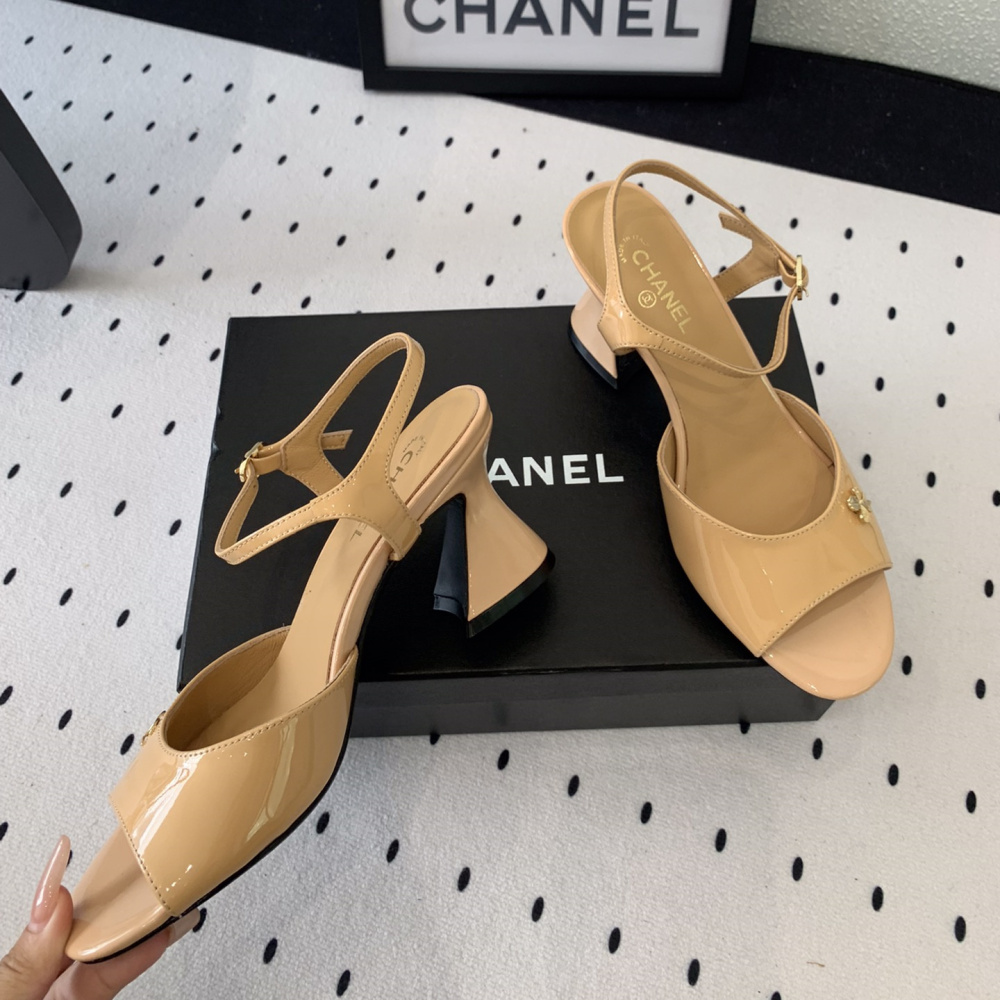 高仿Chanel*G45723C魚嘴高踭鞋漆皮黃色5.5CM免檢版