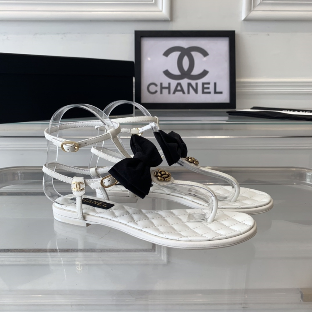 高仿Chanel*24S系列G45535V露趾蝴蝶結涼鞋白色免檢版
