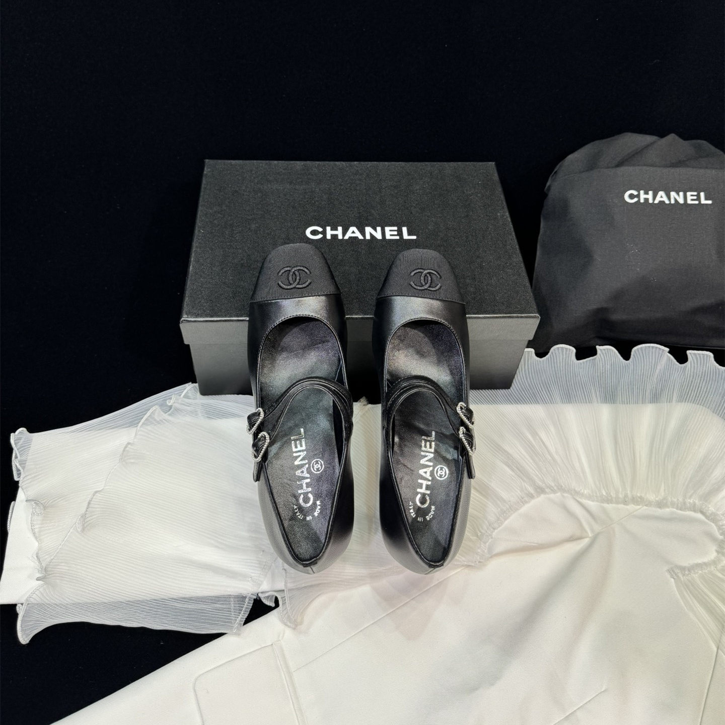 高仿Chanel*24S系列G45696C小羊皮瑪麗珍鞋黑色6CM免檢版