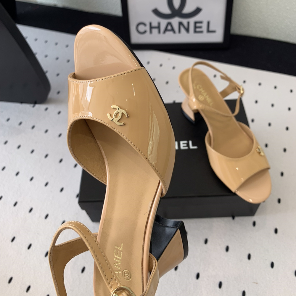 高仿Chanel*G45723C魚嘴高踭鞋漆皮黃色5.5CM免檢版