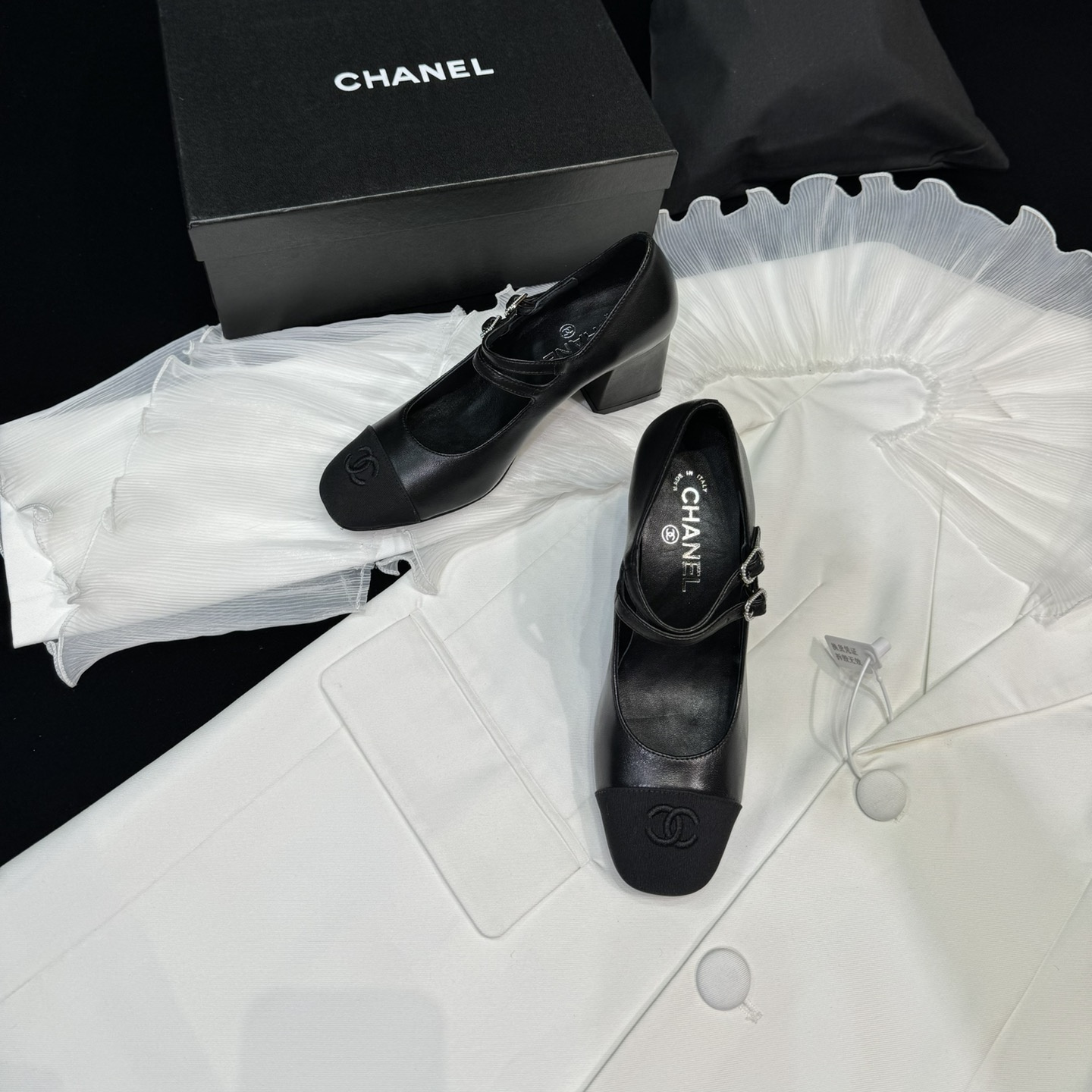 高仿Chanel*24S系列G45696C小羊皮瑪麗珍鞋黑色6CM免檢版
