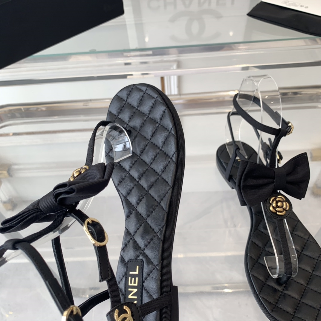高仿Chanel*24S系列G45535X露趾蝴蝶結涼鞋黑色免檢版