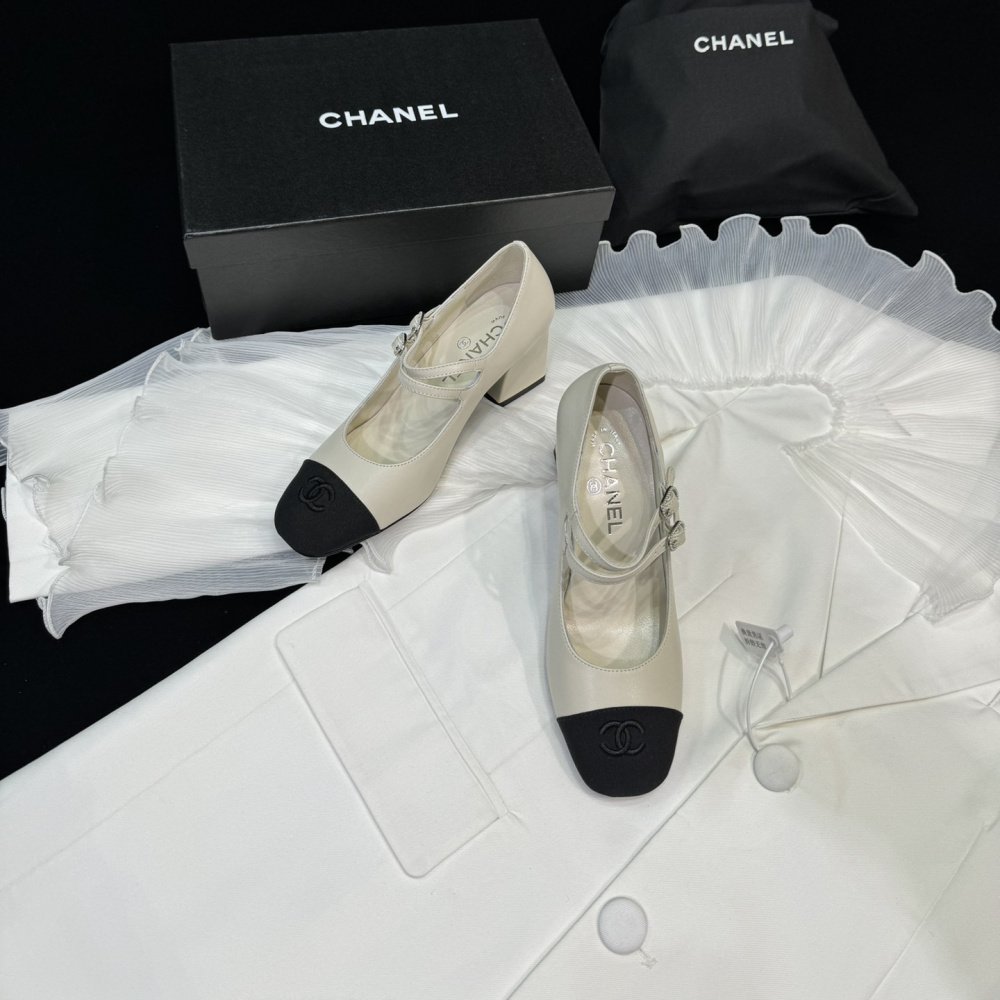 高仿Chanel*24S系列G45696B小羊皮瑪麗珍鞋米色6CM免檢版