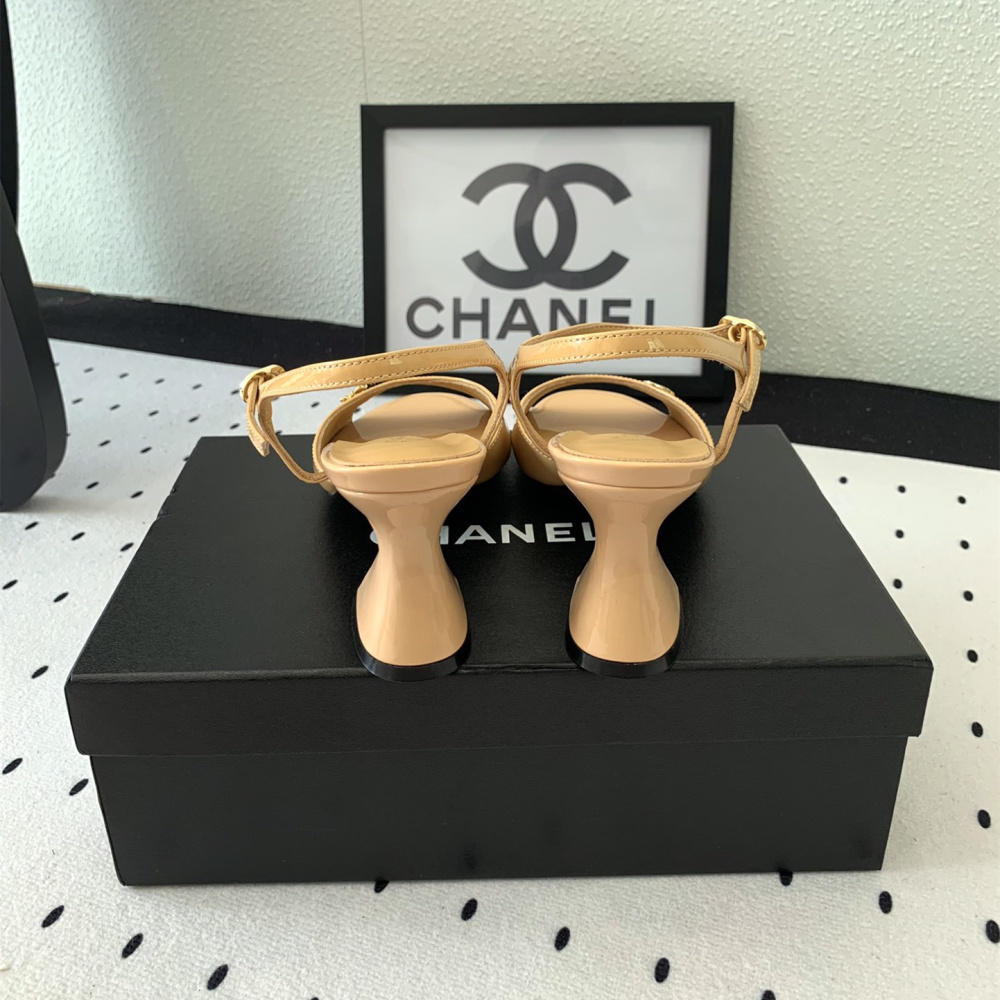 高仿Chanel*G45723C魚嘴高踭鞋漆皮黃色5.5CM免檢版