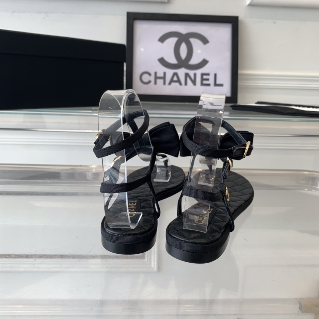 高仿Chanel*24S系列G45535X露趾蝴蝶結涼鞋黑色免檢版
