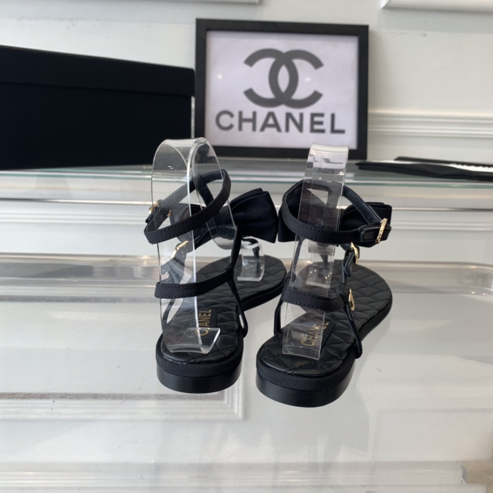 高仿Chanel*24S系列G45535X露趾蝴蝶結涼鞋黑色免檢版