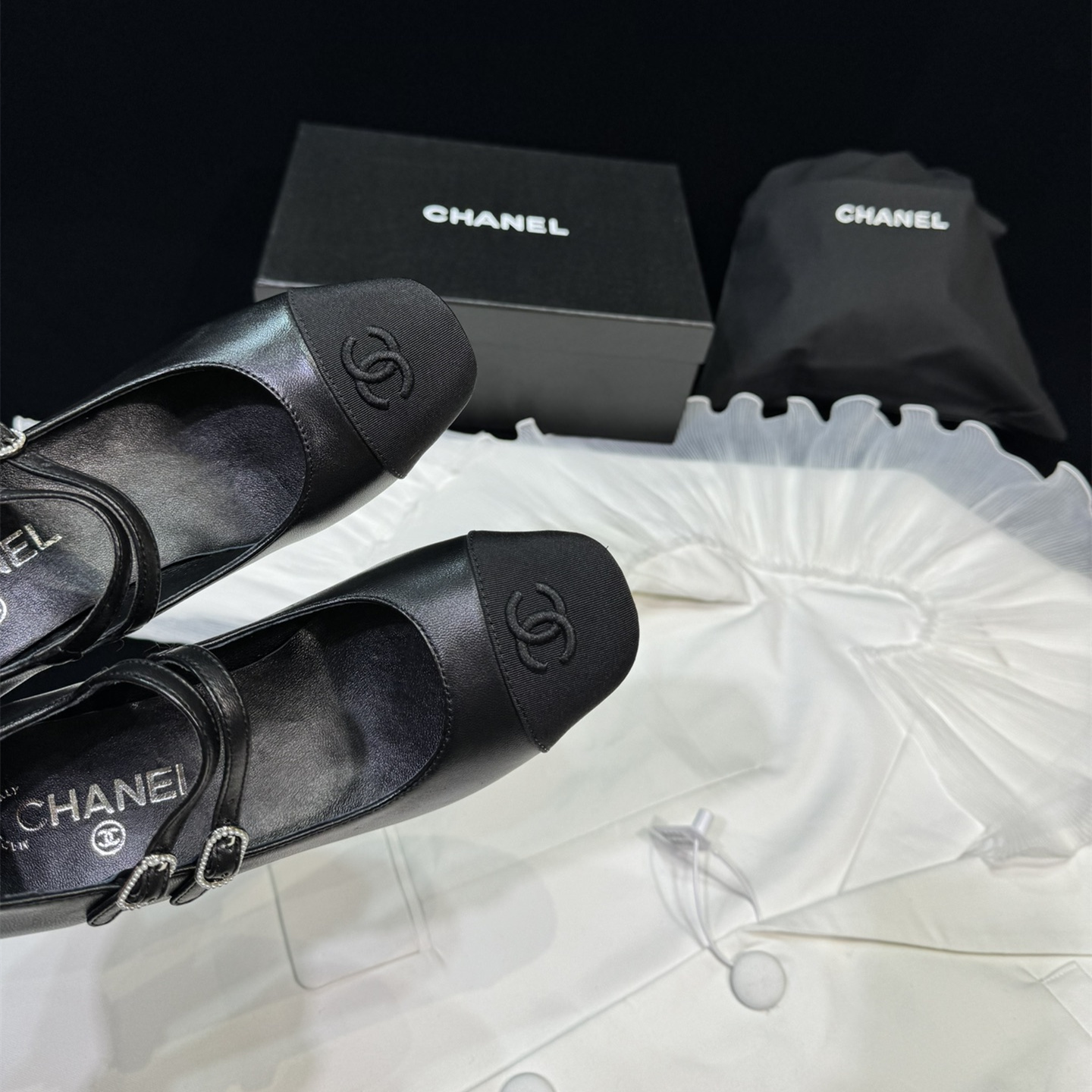 高仿Chanel*24S系列G45696C小羊皮瑪麗珍鞋黑色6CM免檢版