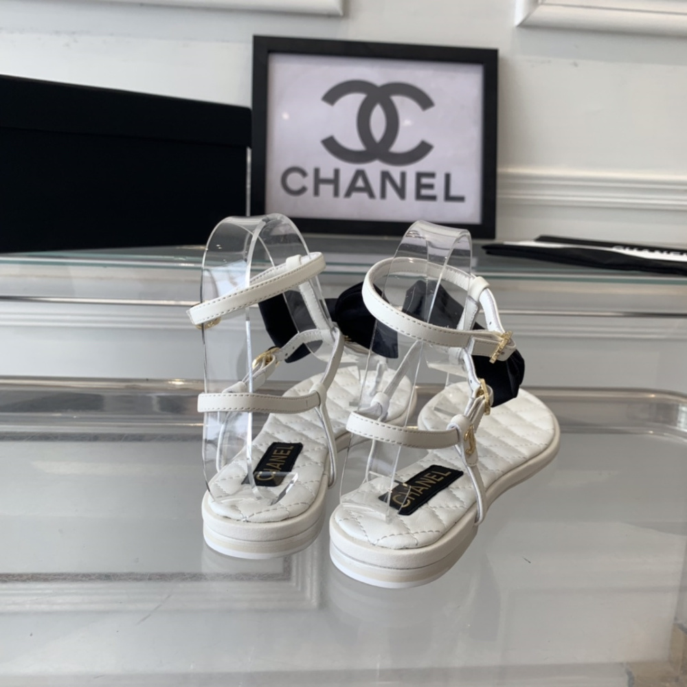 高仿Chanel*24S系列G45535V露趾蝴蝶結涼鞋白色免檢版