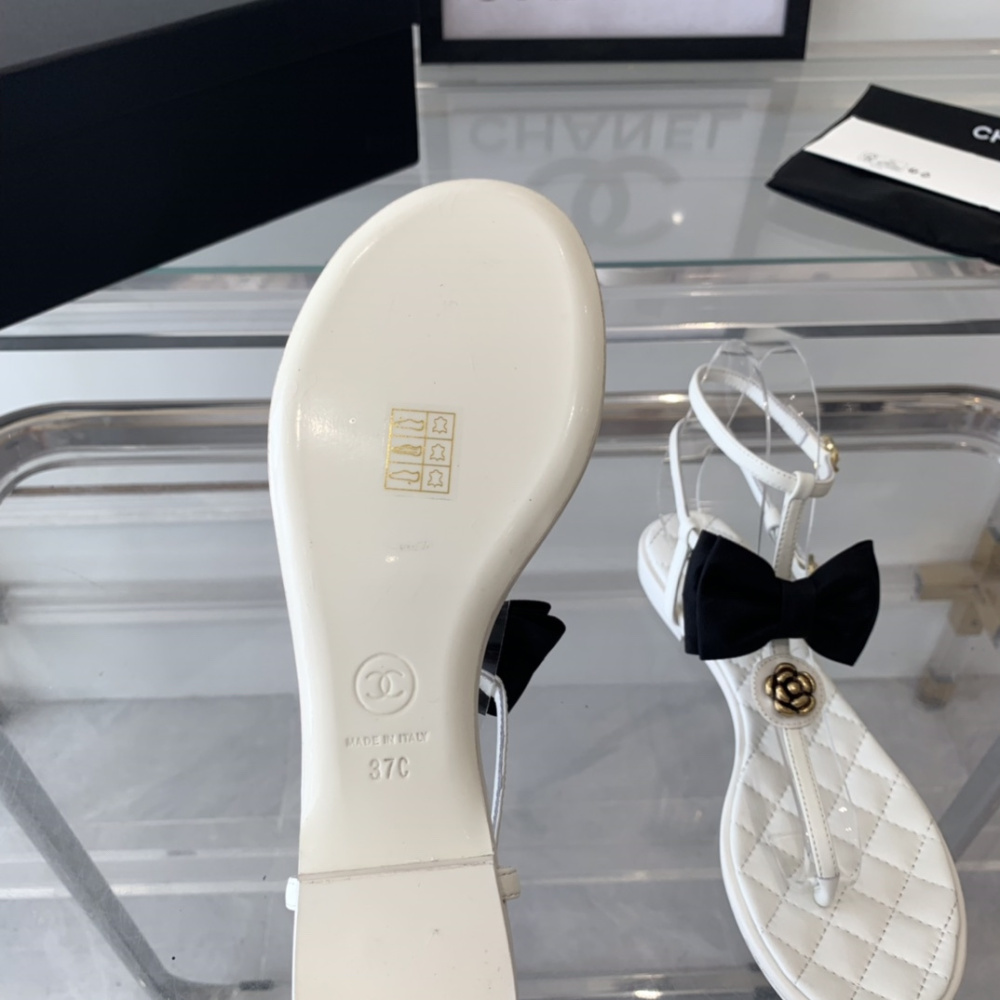 高仿Chanel*24S系列G45535V露趾蝴蝶結涼鞋白色免檢版