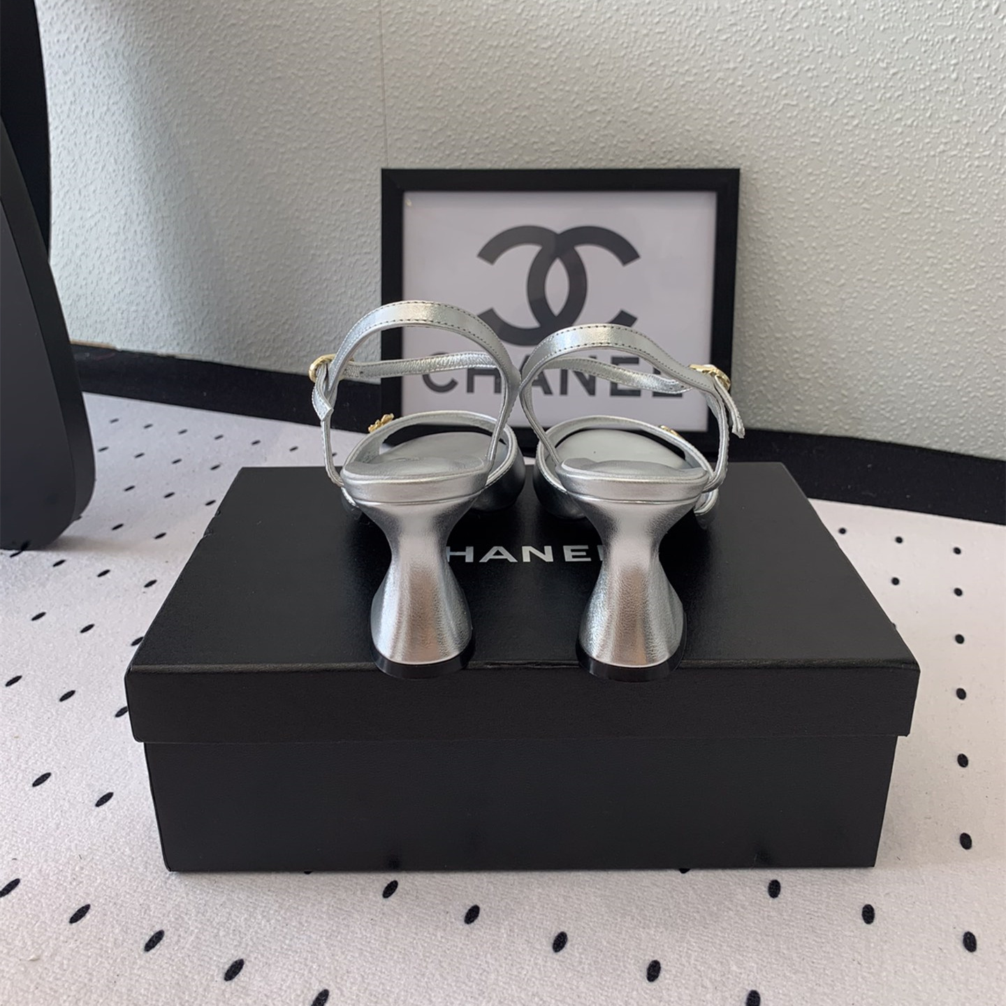 高仿Chanel*G45723D魚嘴高踭鞋漆皮銀色5.5CM免檢版