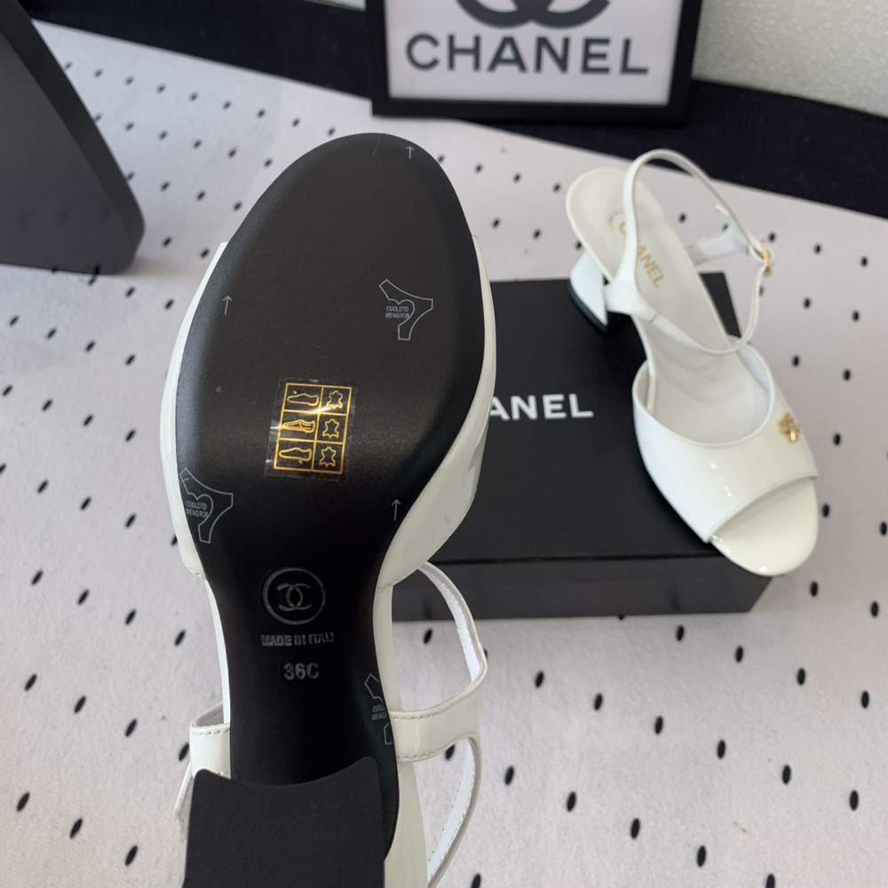 高仿Chanel*G45723A魚嘴高踭鞋漆皮白色5.5CM免檢版