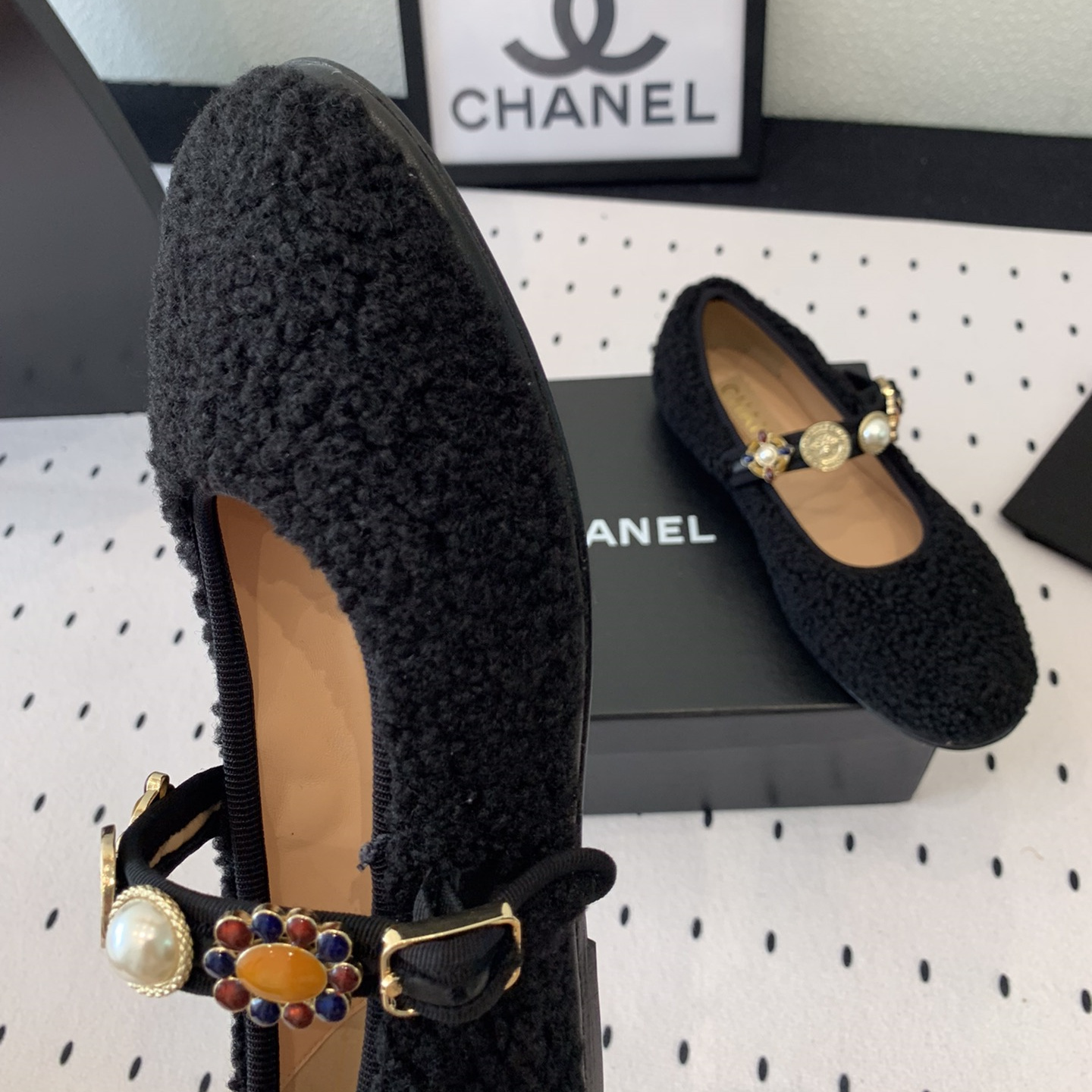高仿Chanel*G45778R圓頭塔扣瑪麗珍鞋羊毛粗花免檢版