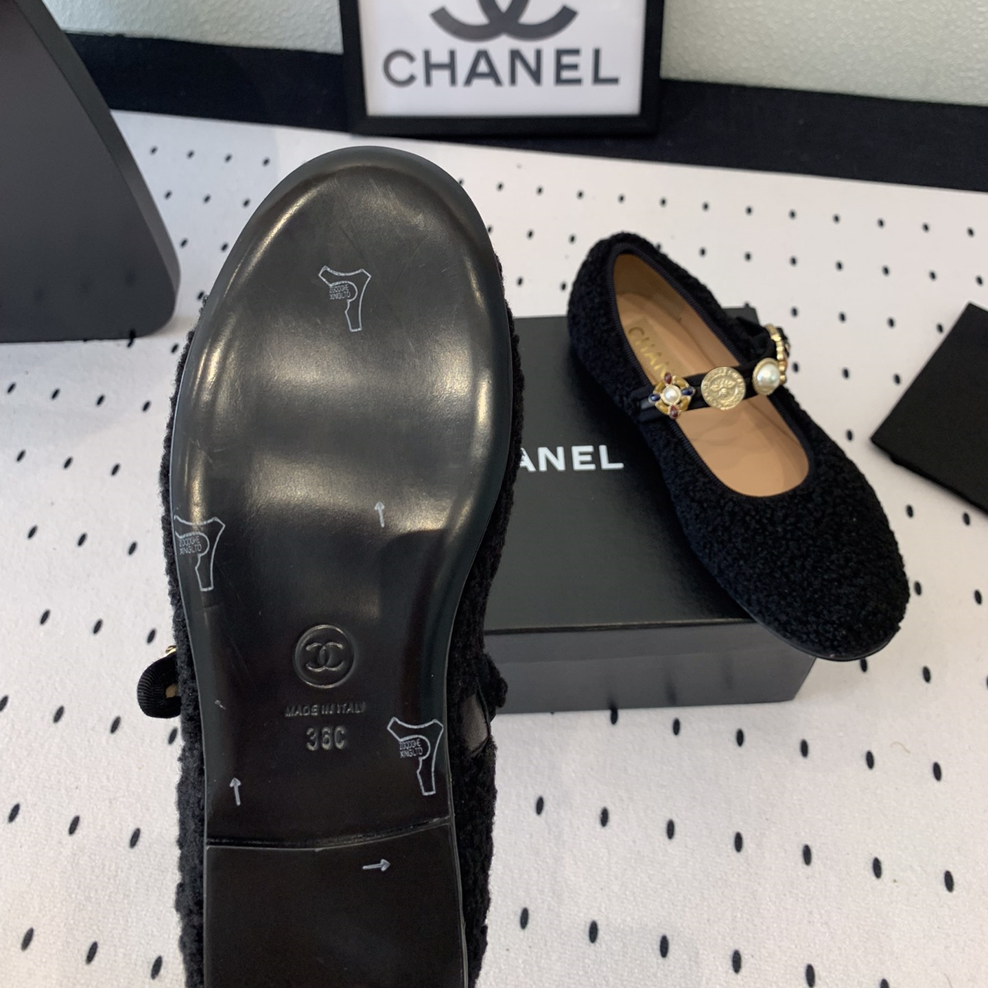 高仿Chanel*G45778R圓頭塔扣瑪麗珍鞋羊毛粗花免檢版