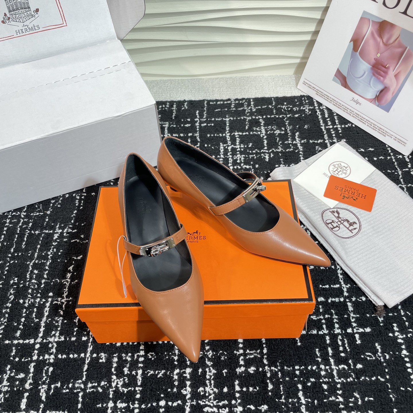 高仿Hermes*Kelly系列H251007Z04小牛皮高踭鞋棕色4CM免檢版