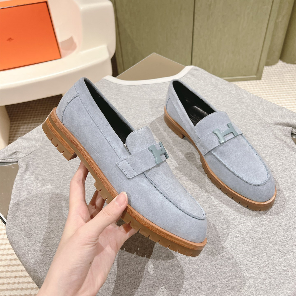 高仿Hermes*H222056Z6U羊京料樂福鞋藍色免檢版