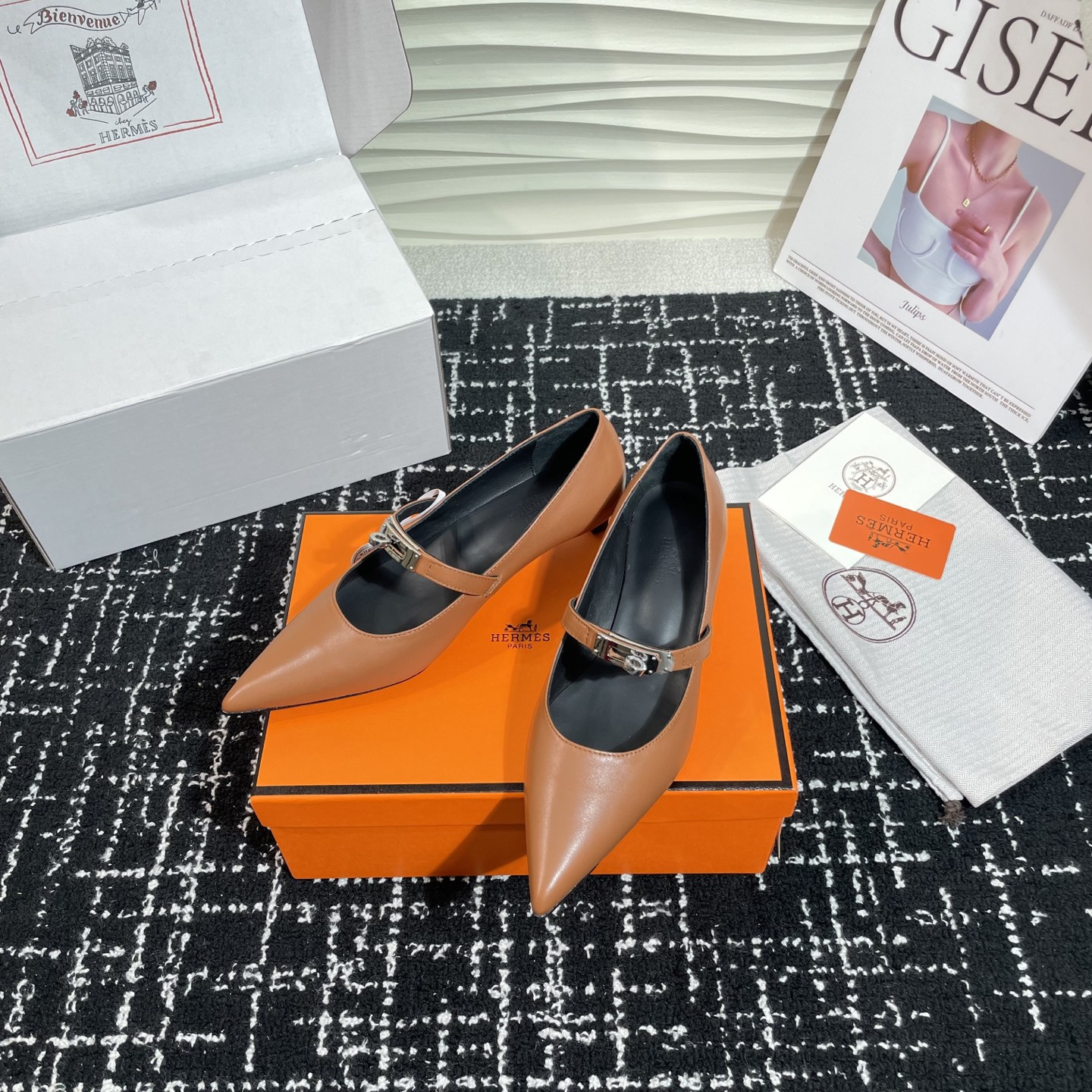 高仿Hermes*Kelly系列H251007Z04小牛皮高踭鞋棕色4CM免檢版