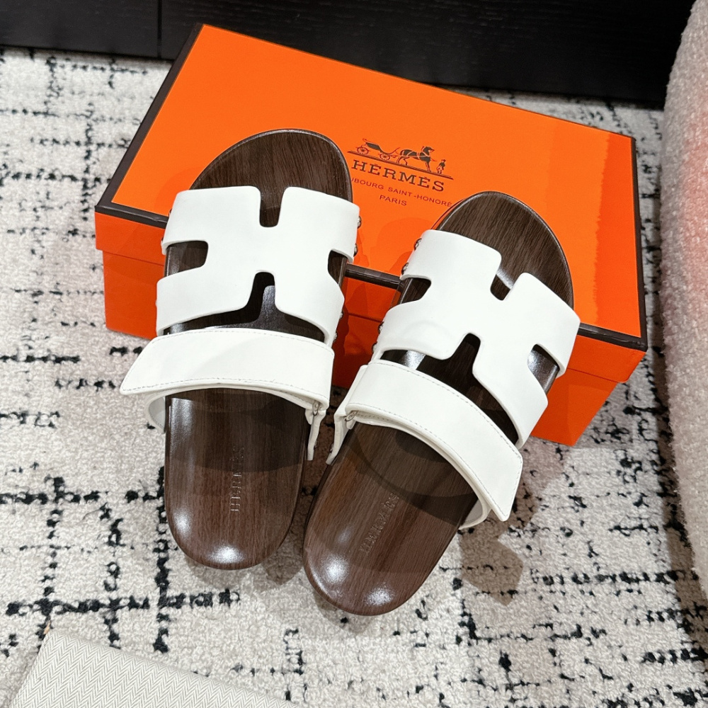 高仿Hermes*Kos系列H251012Z1厚底木質拖鞋白色4CM免檢版