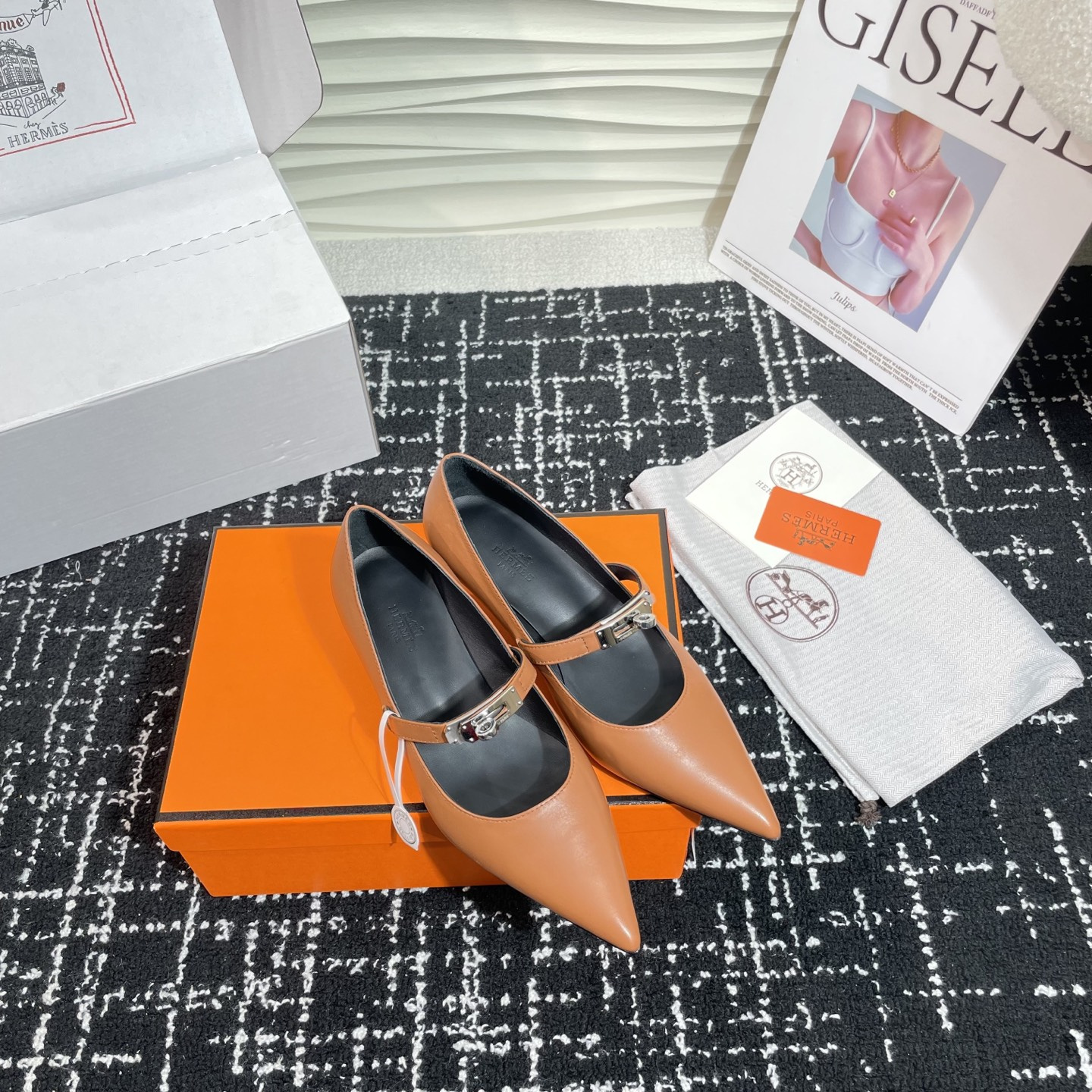 高仿Hermes*Kelly系列H251007Z04小牛皮高踭鞋棕色4CM免檢版