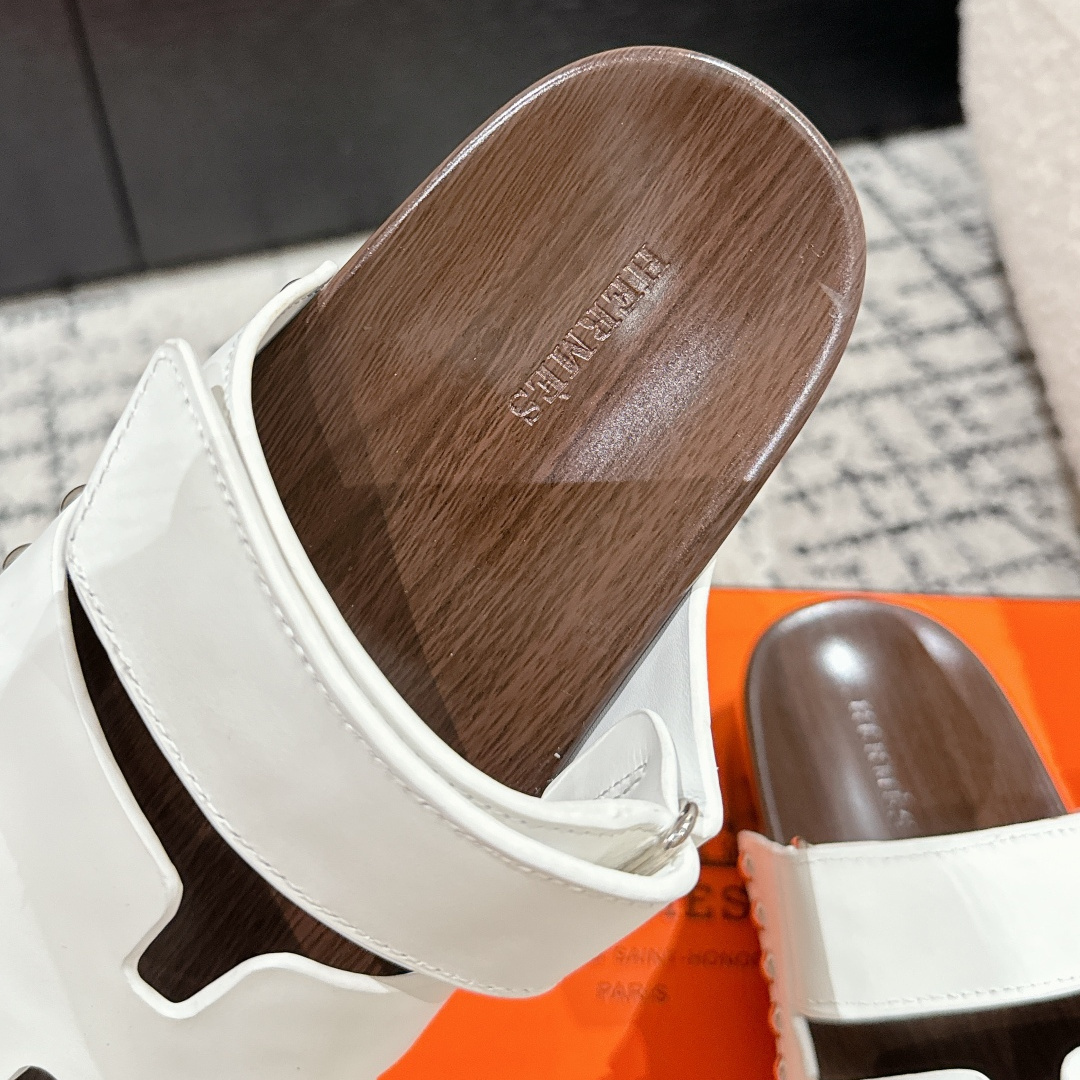高仿Hermes*Kos系列H251012Z1厚底木質拖鞋白色4CM免檢版