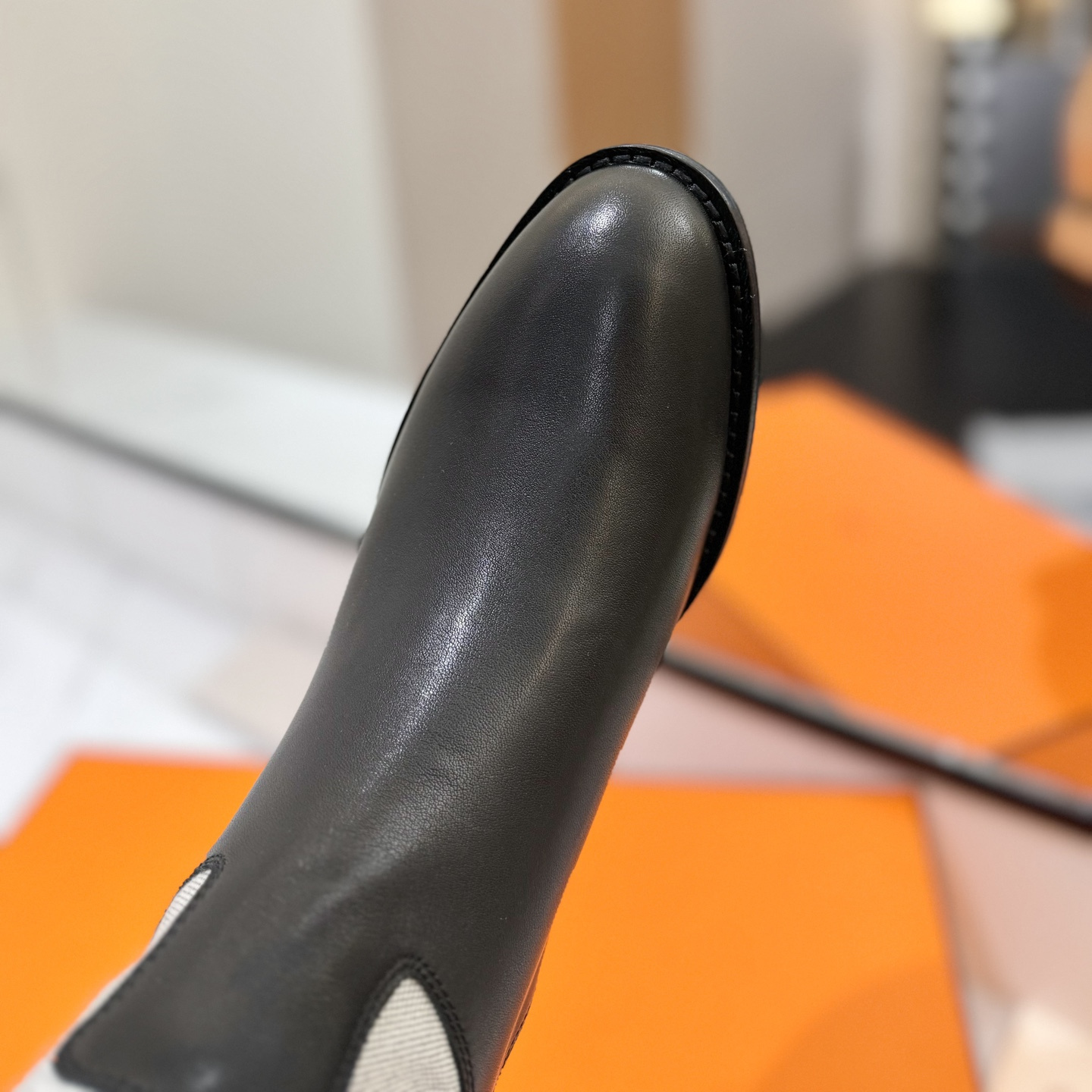高仿Hermes*H231081ZPN帆布拼皮高筒靴黑色免檢版