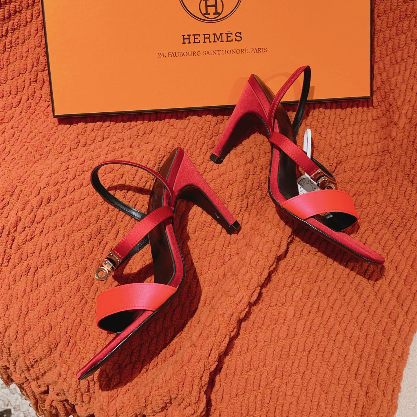 高仿Hermes*H232134Z75露趾細踭涼鞋酒紅9.5CM免檢版