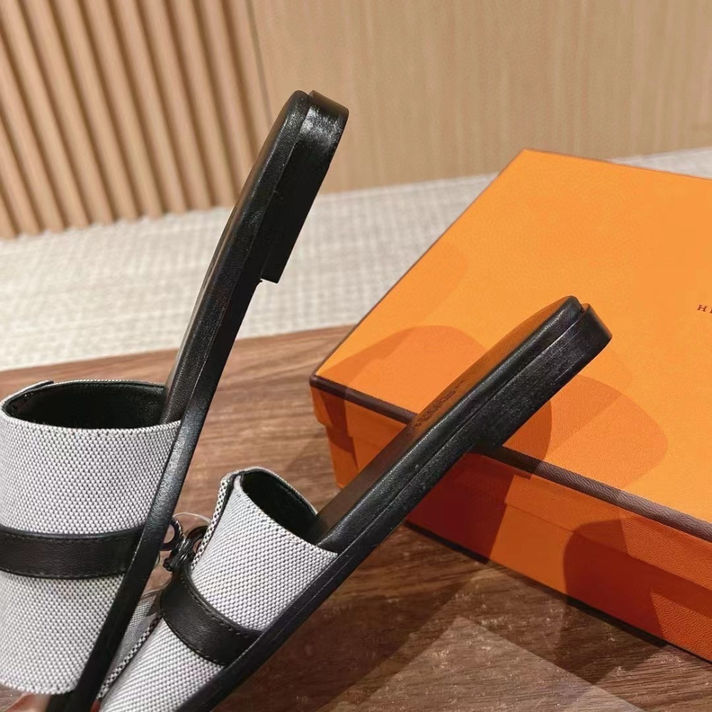 高仿Hermes*H241888ZH78經典一字拖鞋灰色免檢版