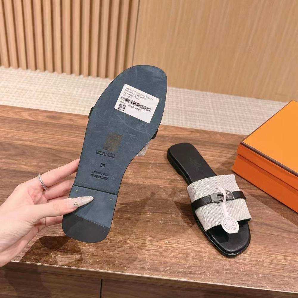 高仿Hermes*H241888ZH78經典一字拖鞋灰色免檢版