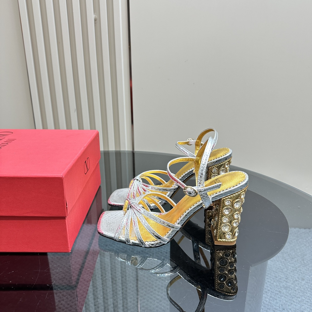高仿Valentino*6W2S0LQ水鑽高踭鞋金銀色9CM免檢版