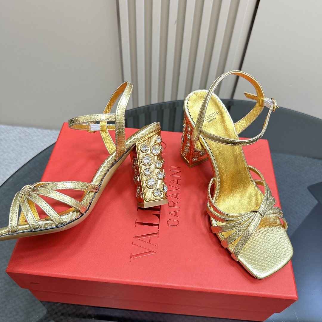 高仿Valentino*6W2S0LK水鑽高踭鞋金色9CM免檢版