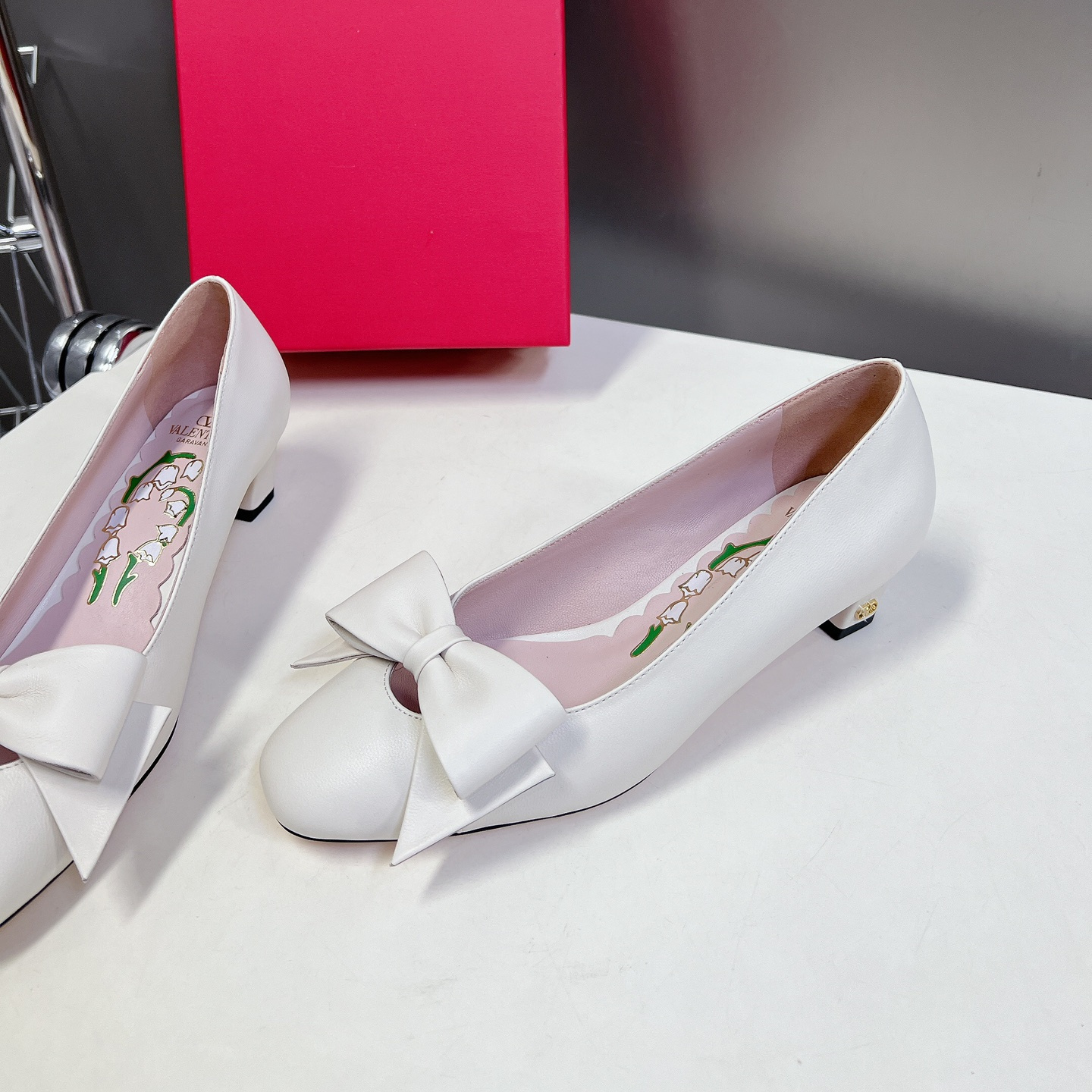 高仿Valentino*6W2S0LC蝴蝶結高踭鞋白色4.5CM免檢版